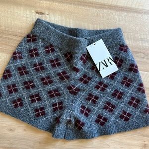 Zara wool knit shorts plaid size small new with tag